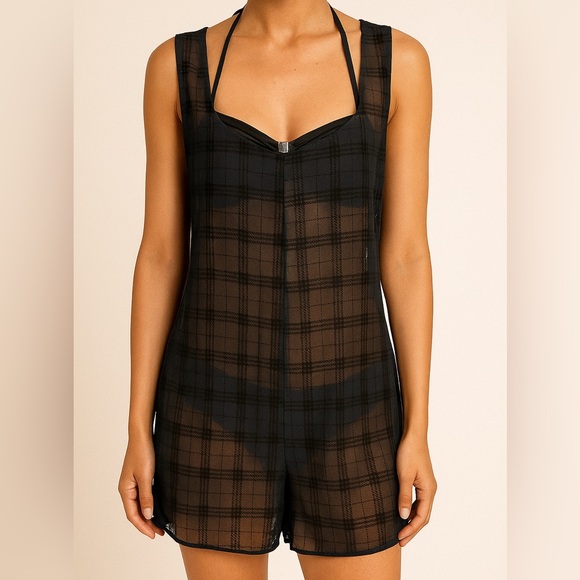 Mossimo Supply Co. Pants - MOSSIMO Vintage Black Sheer & Velvet Plaid Shorts Romper size large